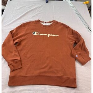 Champion Mens Crewneck Sweatshirt Burnt Orange Script Logo Fleece Pullover XL